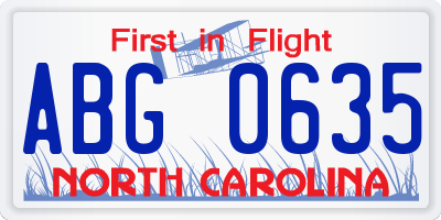 NC license plate ABG0635