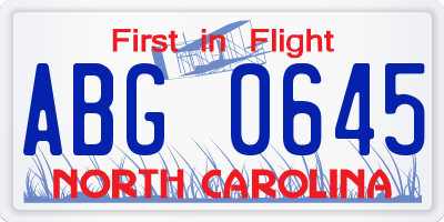 NC license plate ABG0645