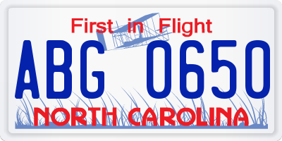 NC license plate ABG0650