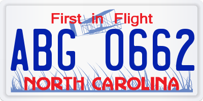 NC license plate ABG0662