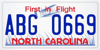 NC license plate ABG0669