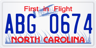 NC license plate ABG0674
