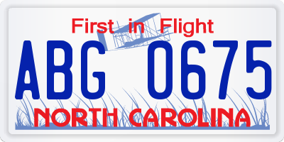 NC license plate ABG0675
