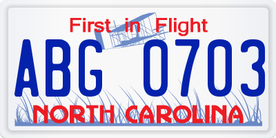 NC license plate ABG0703