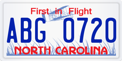 NC license plate ABG0720