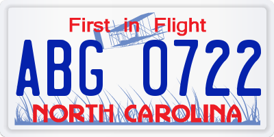 NC license plate ABG0722