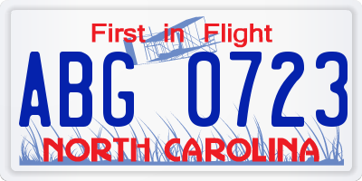 NC license plate ABG0723