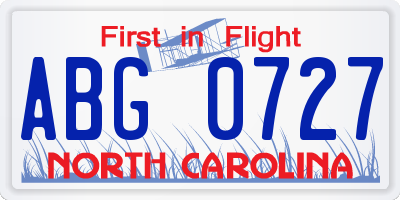 NC license plate ABG0727