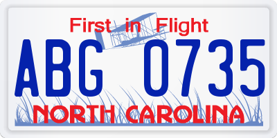 NC license plate ABG0735