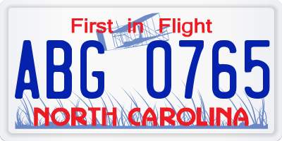 NC license plate ABG0765