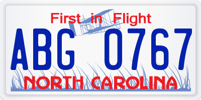 NC license plate ABG0767