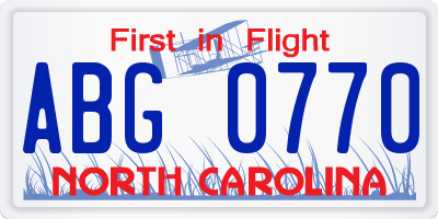 NC license plate ABG0770