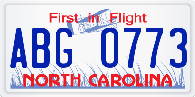 NC license plate ABG0773