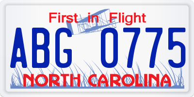 NC license plate ABG0775