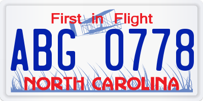 NC license plate ABG0778