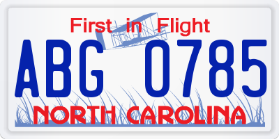 NC license plate ABG0785