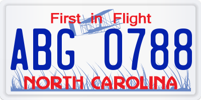 NC license plate ABG0788