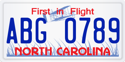 NC license plate ABG0789
