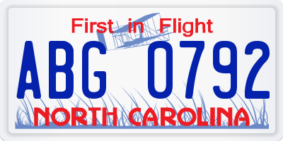 NC license plate ABG0792