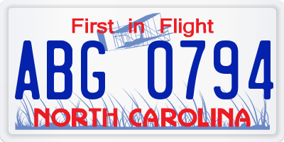 NC license plate ABG0794