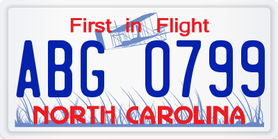 NC license plate ABG0799