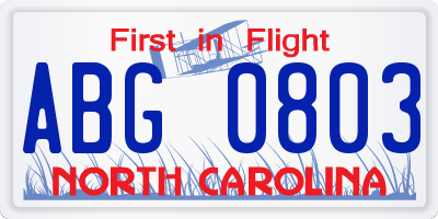NC license plate ABG0803