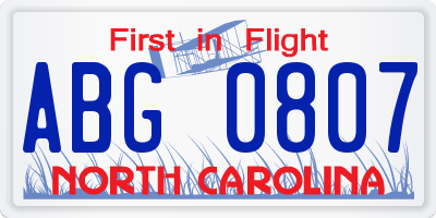 NC license plate ABG0807