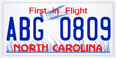 NC license plate ABG0809