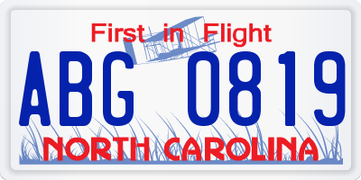 NC license plate ABG0819
