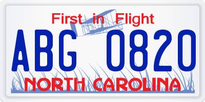 NC license plate ABG0820