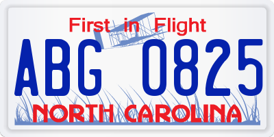 NC license plate ABG0825
