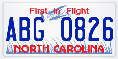 NC license plate ABG0826