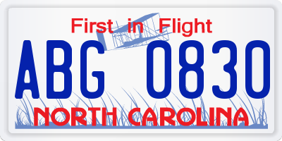 NC license plate ABG0830