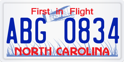 NC license plate ABG0834