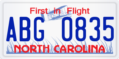 NC license plate ABG0835