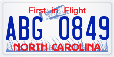 NC license plate ABG0849