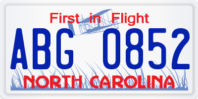 NC license plate ABG0852