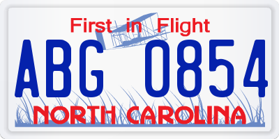 NC license plate ABG0854
