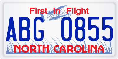NC license plate ABG0855