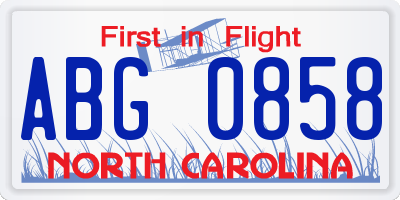 NC license plate ABG0858