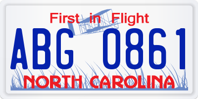 NC license plate ABG0861