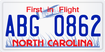 NC license plate ABG0862