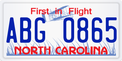 NC license plate ABG0865