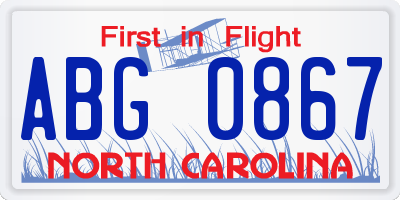 NC license plate ABG0867