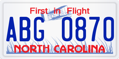 NC license plate ABG0870