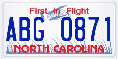 NC license plate ABG0871