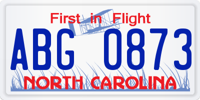 NC license plate ABG0873