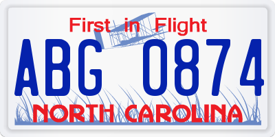 NC license plate ABG0874