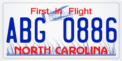 NC license plate ABG0886