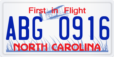 NC license plate ABG0916